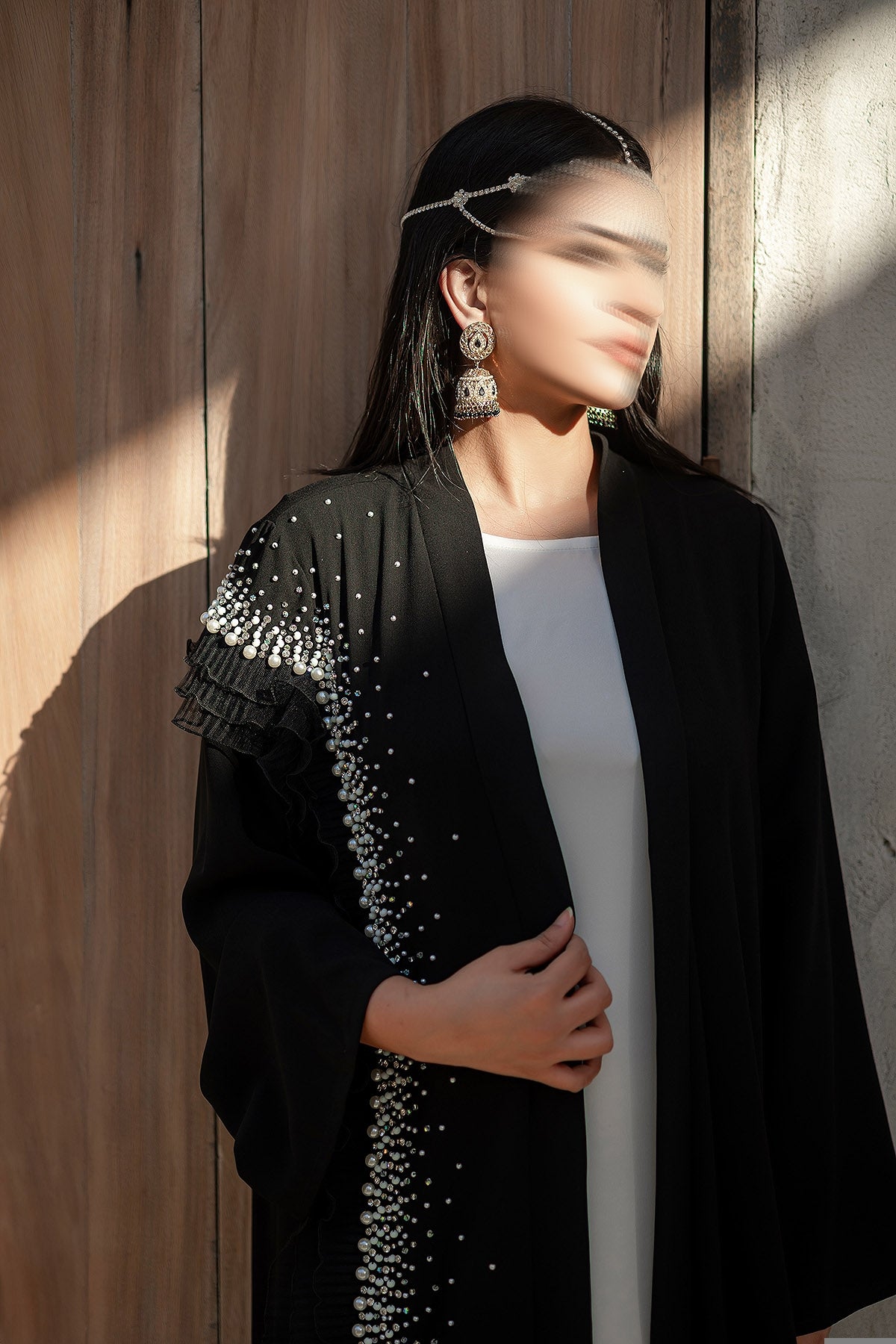 BA4105 Black Pearl Cascade Abaya