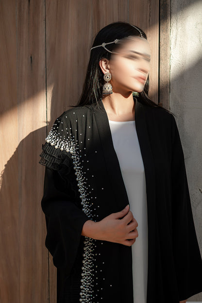 BA4105 Black Pearl Cascade Abaya