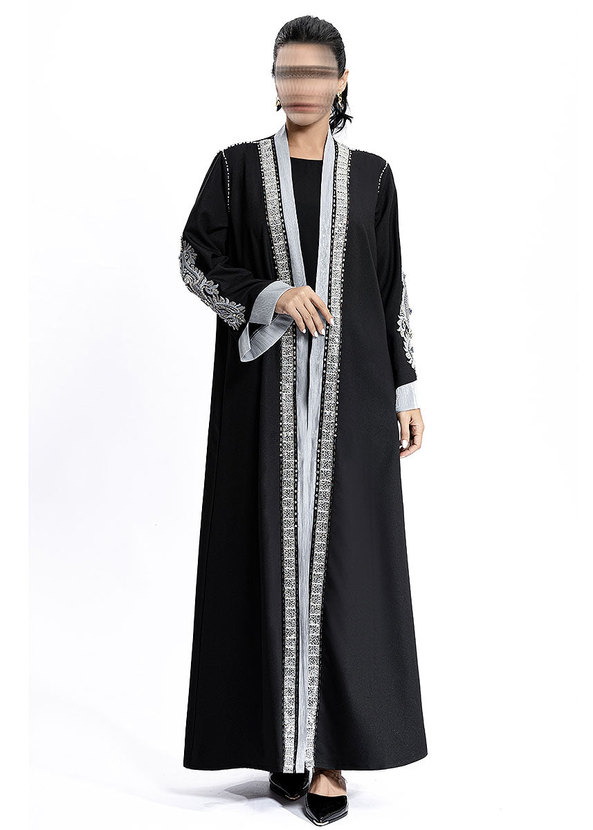 BA4152 Black Silver Baroque Abaya