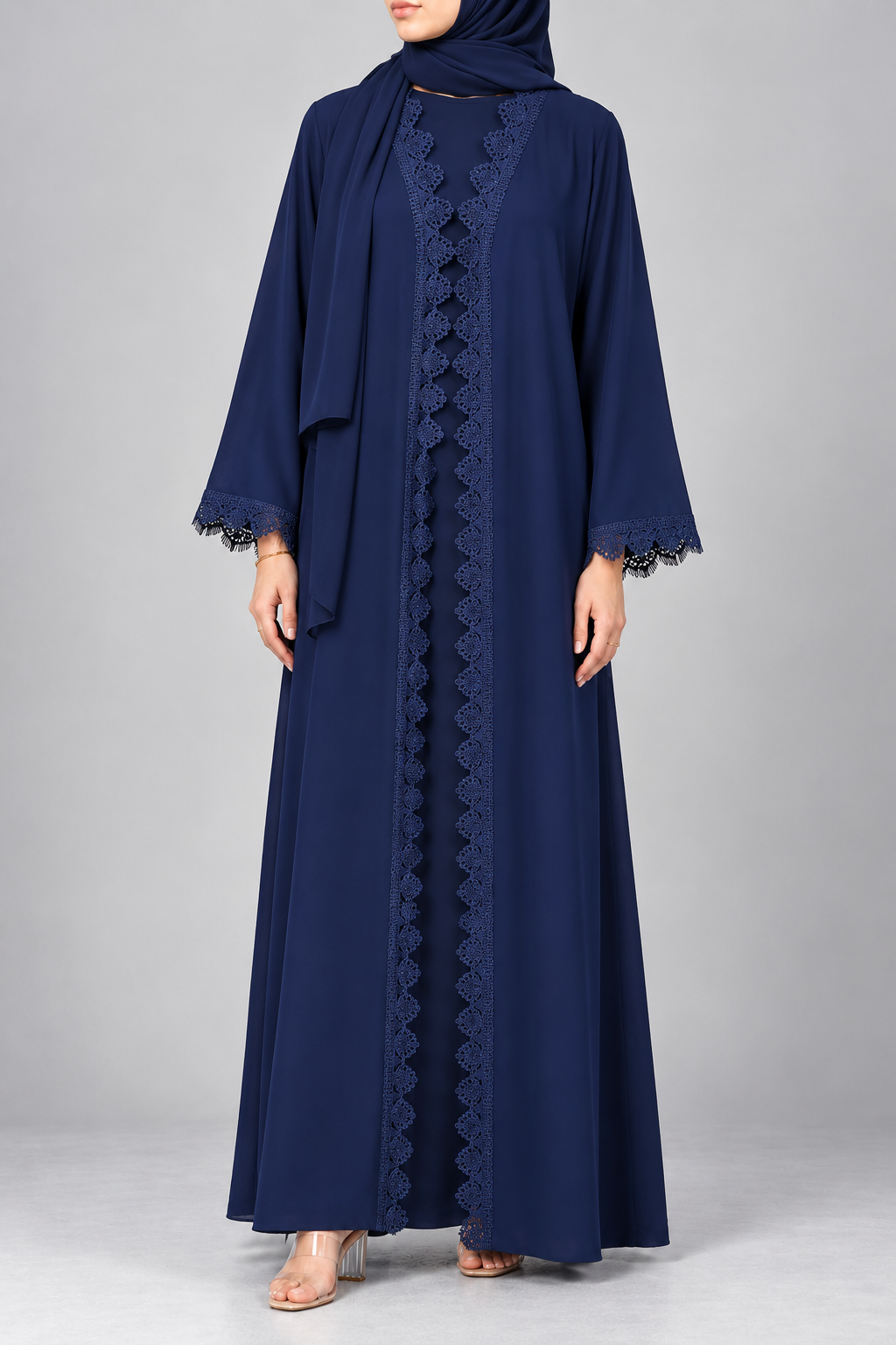 Navy Blue Petaloid Lace Abaya E13S