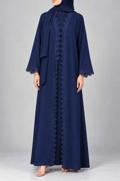 Navy Blue Petaloid Lace Abaya E13S