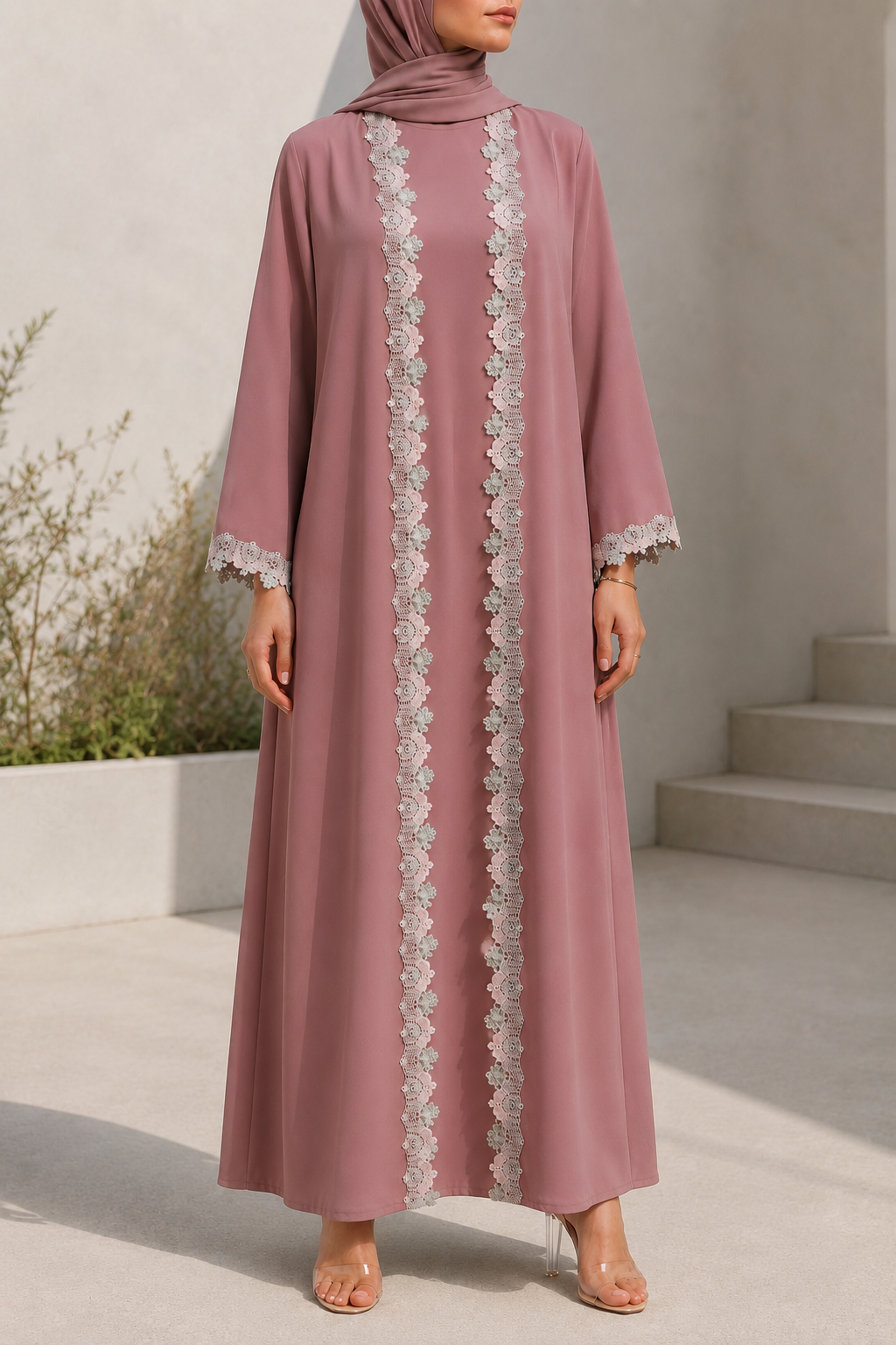 Rosey fancy lace abaya