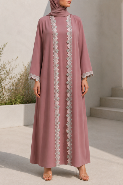 Rosey fancy lace abaya