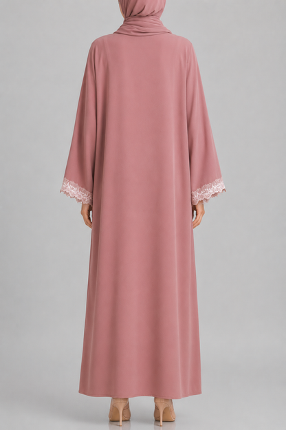 Pink fancy lace abaya