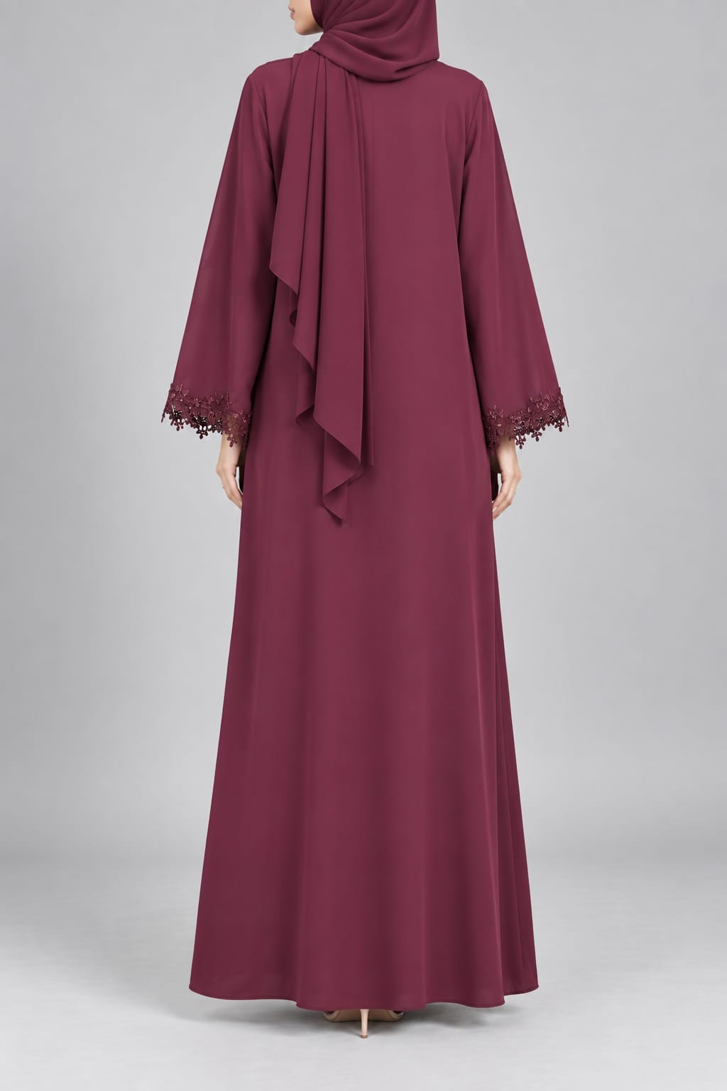 Maroon Floristic Lace Abaya E13S