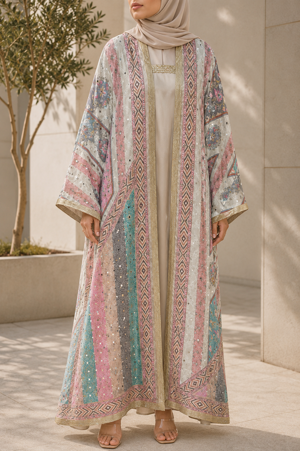 Mosaic pink Zareen Abaya
