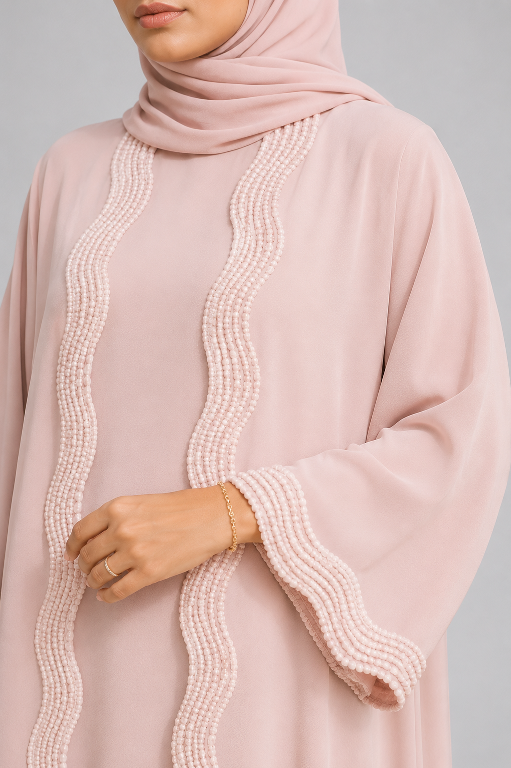 Baby pink lace abaya