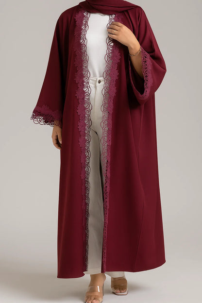 Red fancy lace abaya