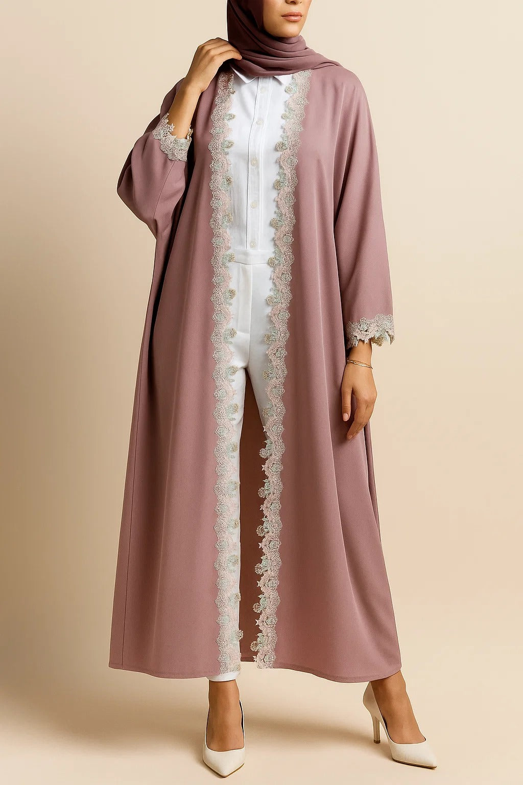 Rosey fancy lace abaya
