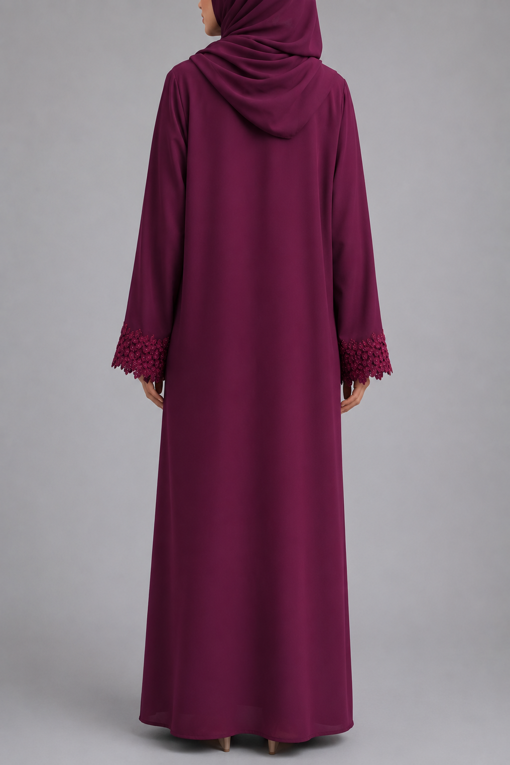 Maroon Ethereal Lace Abaya