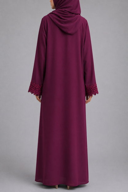 Maroon Ethereal Lace Abaya