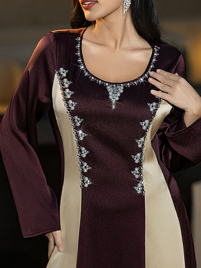 BA6045 Beige & Burgundy Exquisite Dress