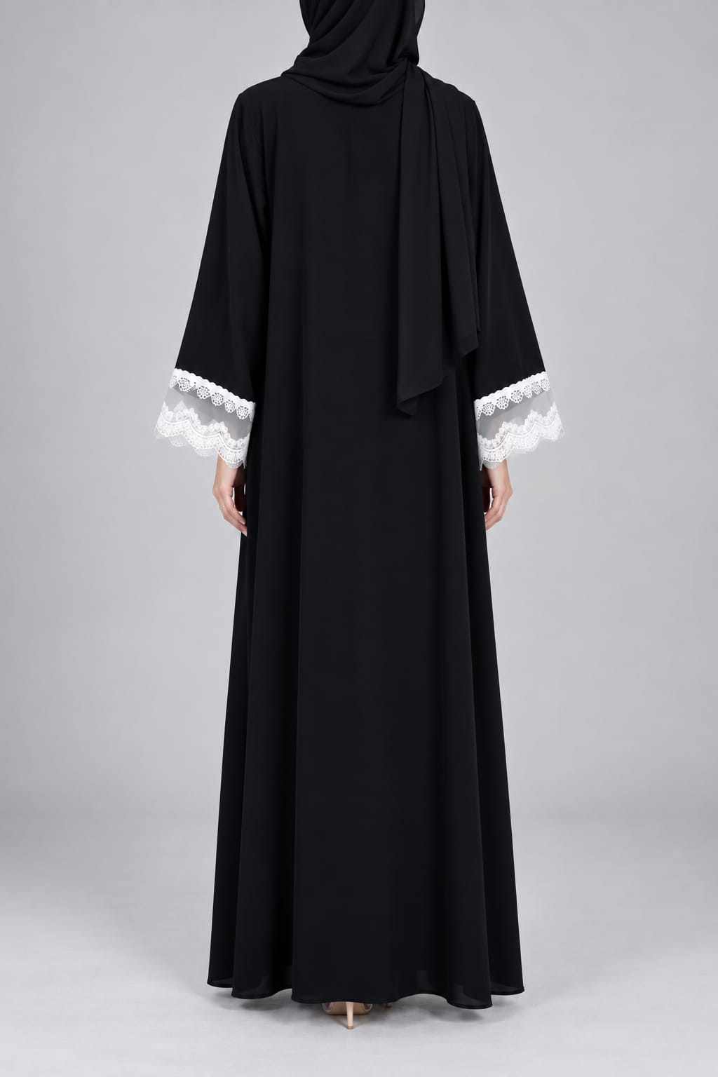 Black Crescent Lace Abaya E13S
