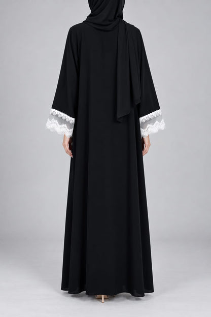 Black Crescent Lace Abaya E13S
