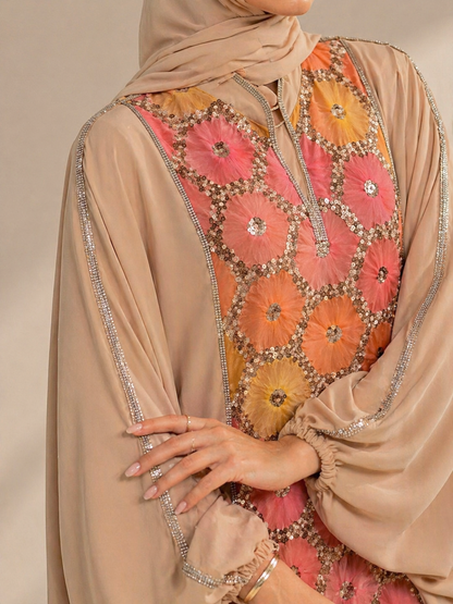 Beige Ward Al Layl Abaya