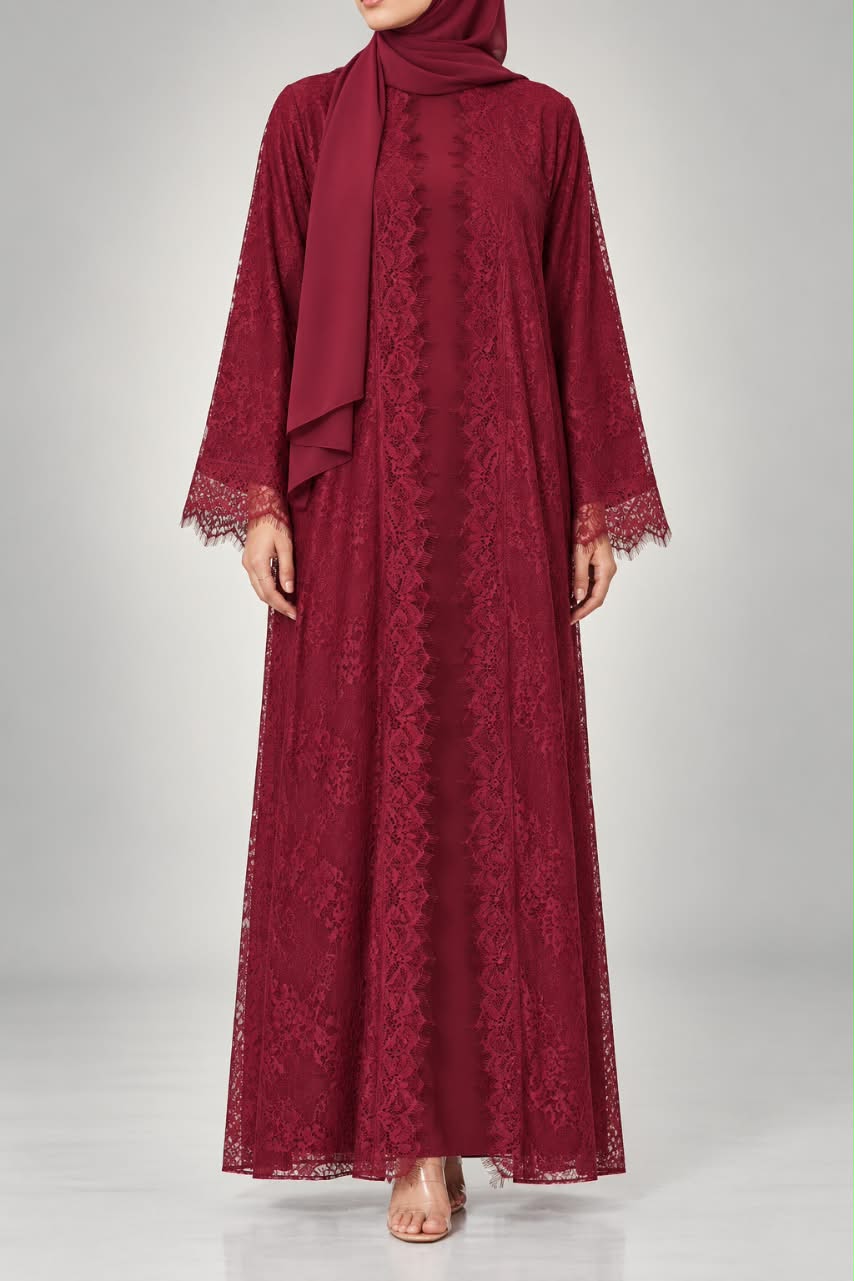 Burgundy Red Sheer abaya