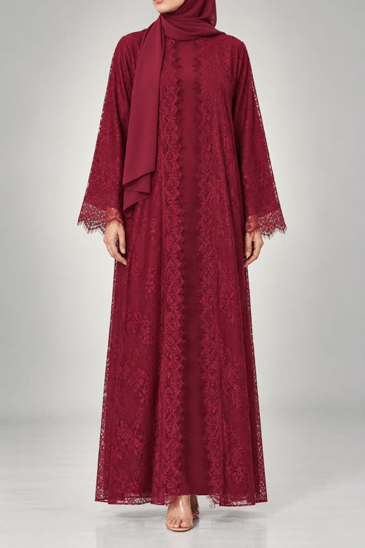 Burgundy Red Sheer abaya