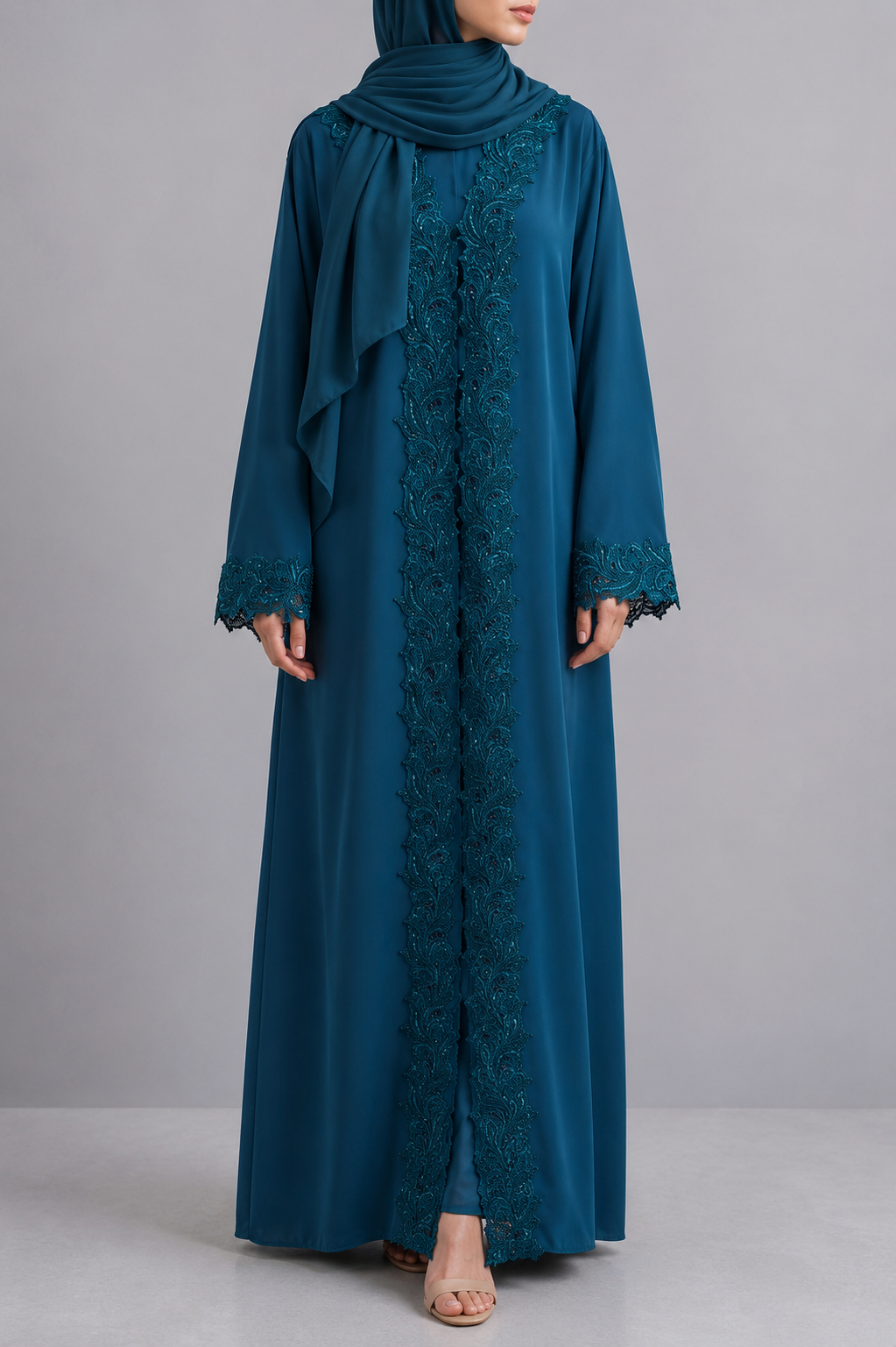 Imperial Blue Moonlit Lace Abaya E12J