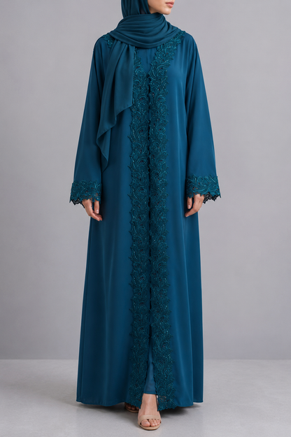 Imperial Blue Moonlit Lace Abaya E12J