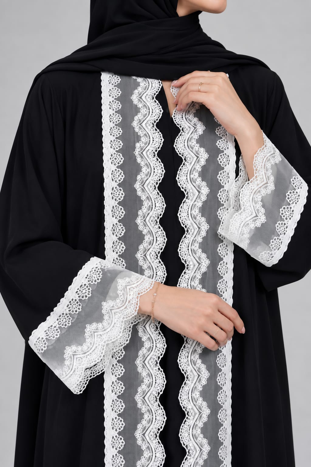 Black Crescent Lace Abaya E13S