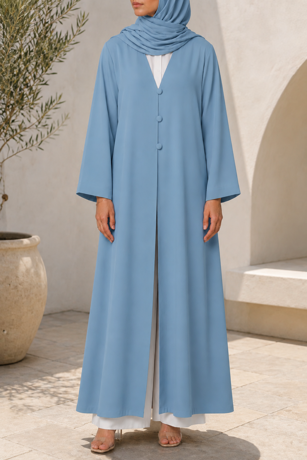 Ice blue button abaya