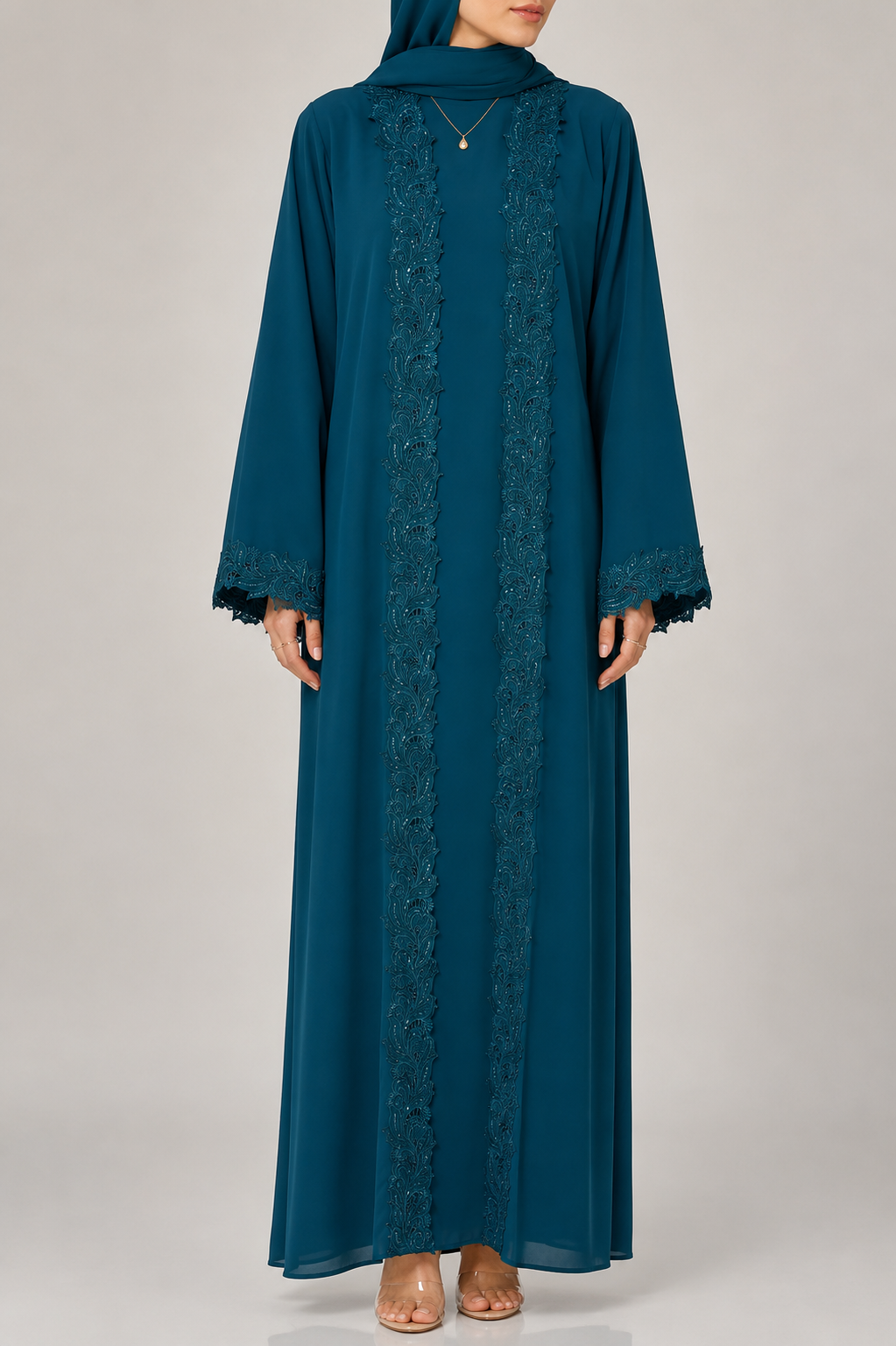 Imperial Blue Moonlit Lace Abaya E12J