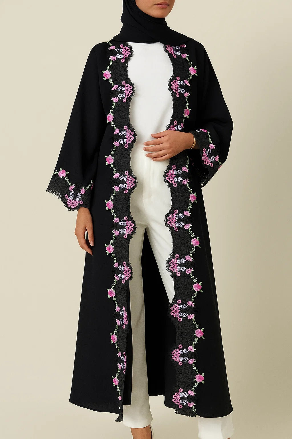 Black board fancy lace abaya
