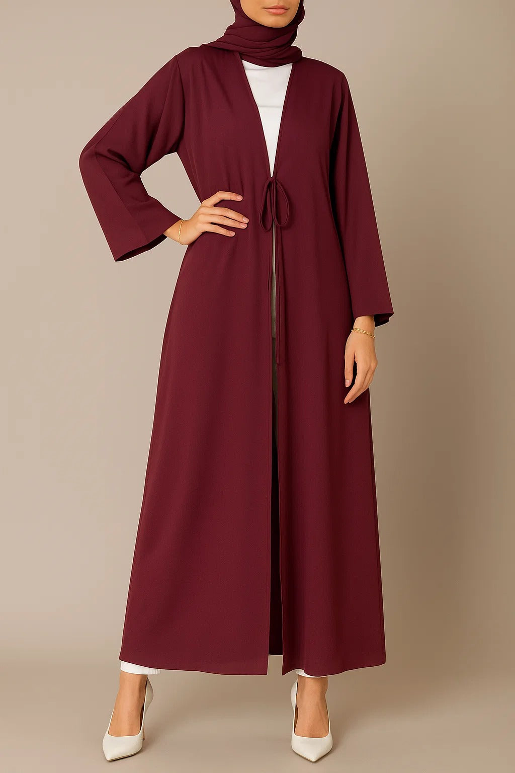 Maroon tie abaya