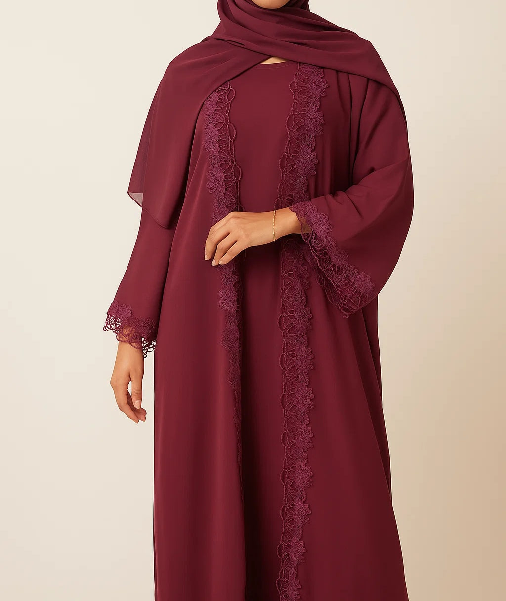 Red fancy lace abaya