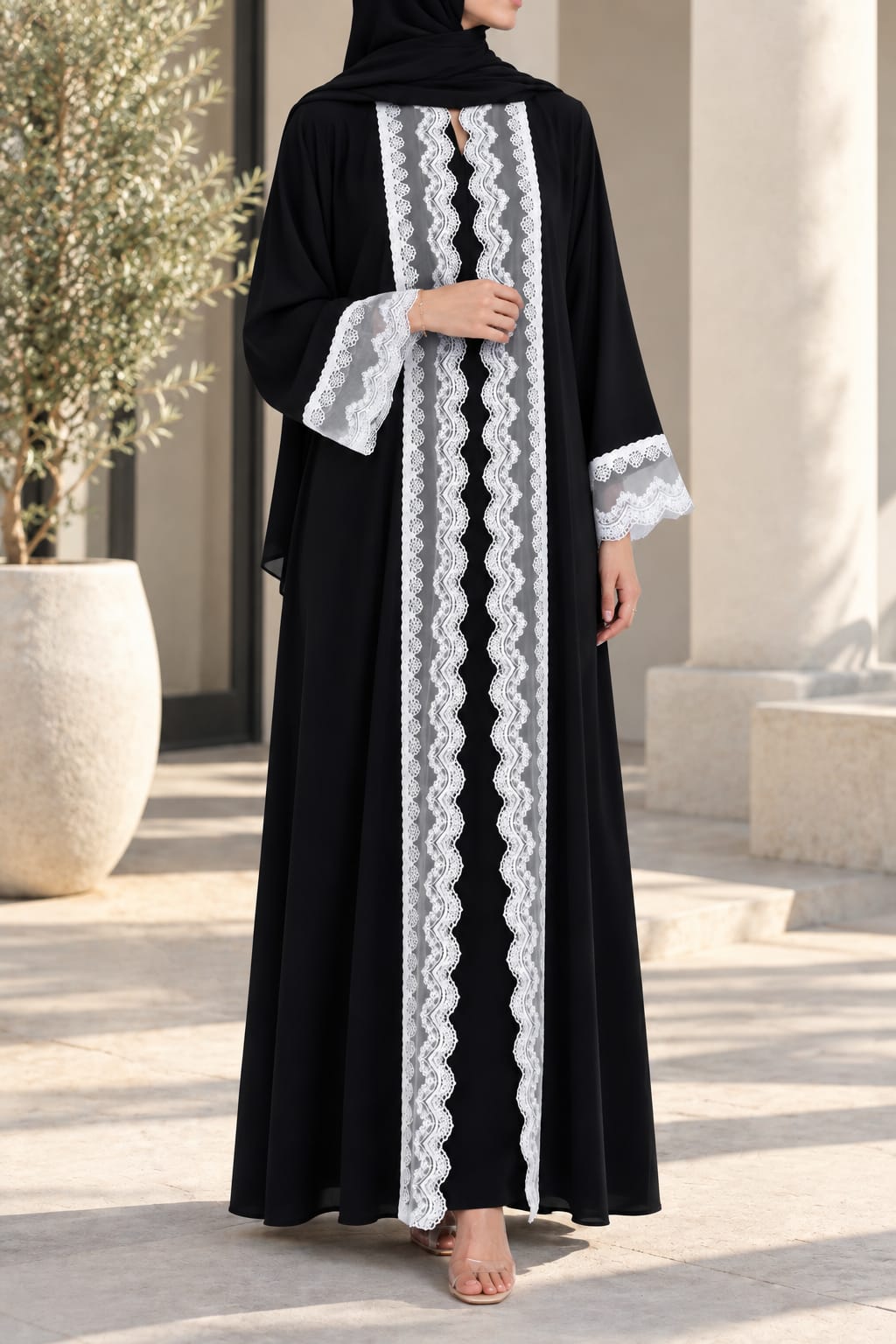 Black Crescent Lace Abaya E13S