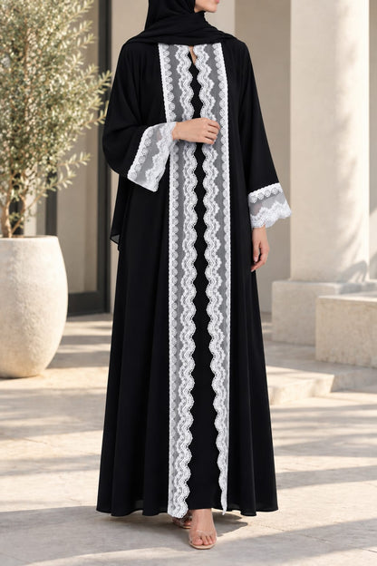 Black Crescent Lace Abaya E13S