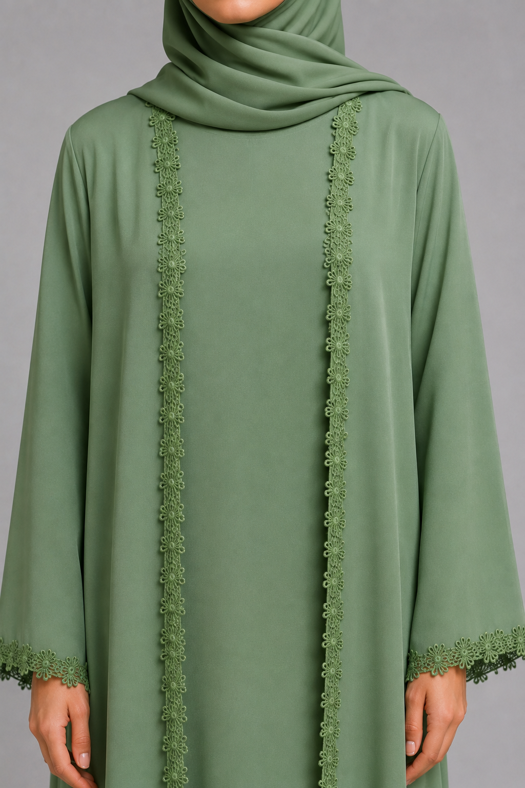 Green fancy lace abaya