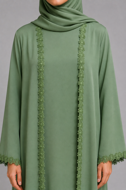 Green fancy lace abaya