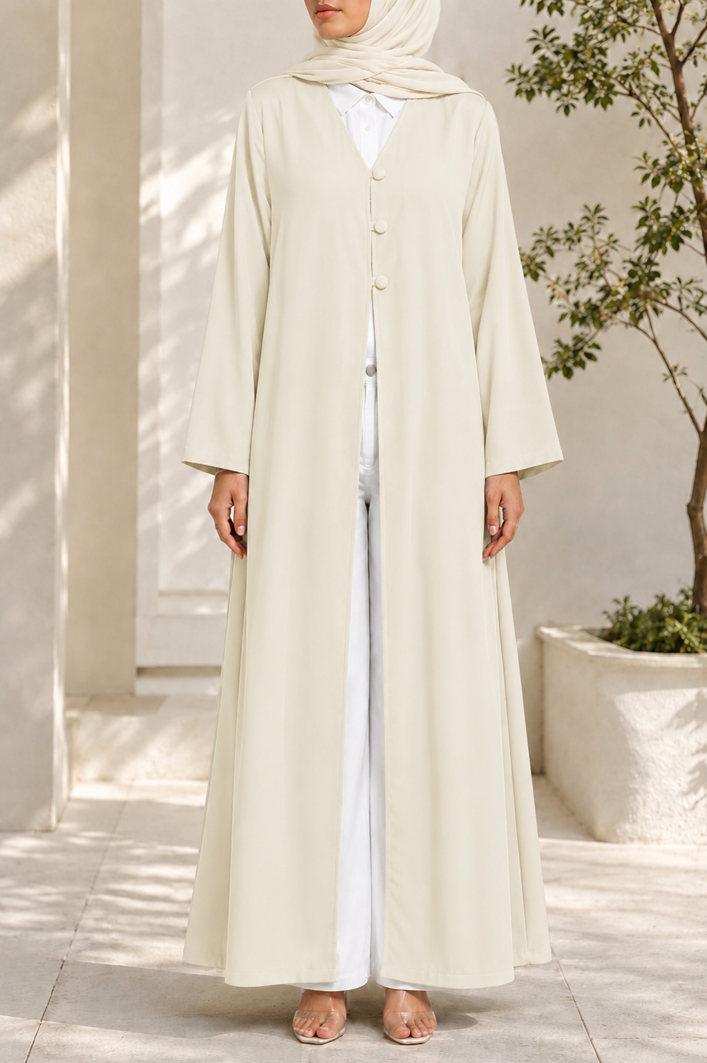 Butter yellow button abaya