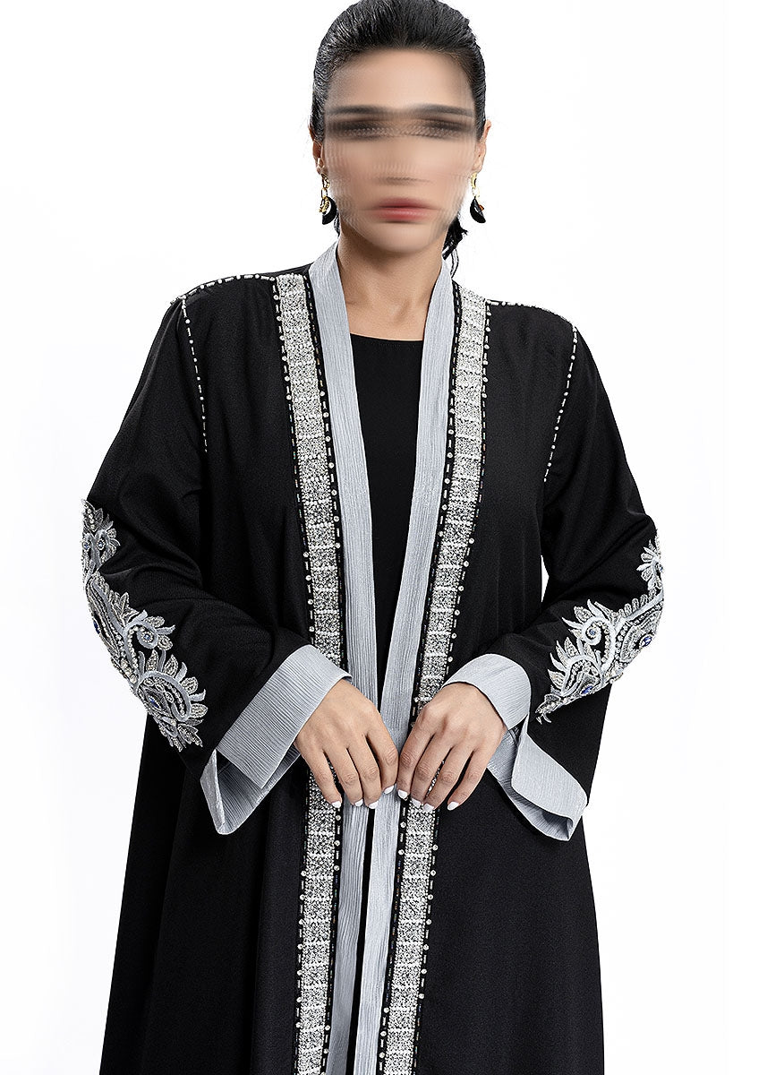 BA4152 Black Silver Baroque Abaya