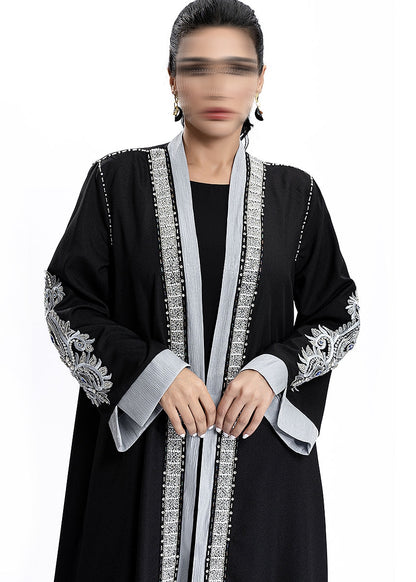 BA4152 Black Silver Baroque Abaya