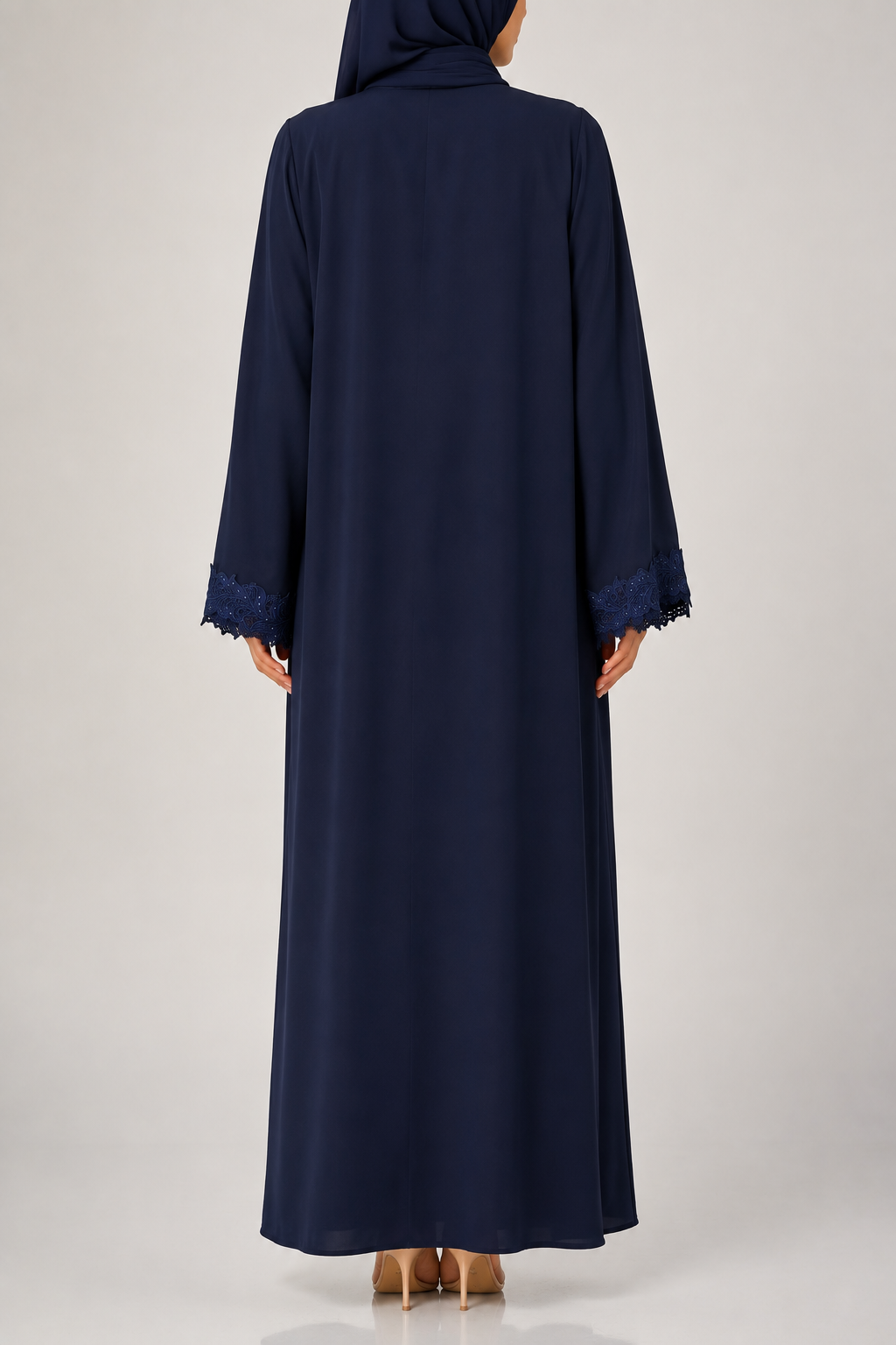 Navy Blue Moonlit Lace Abaya E12J