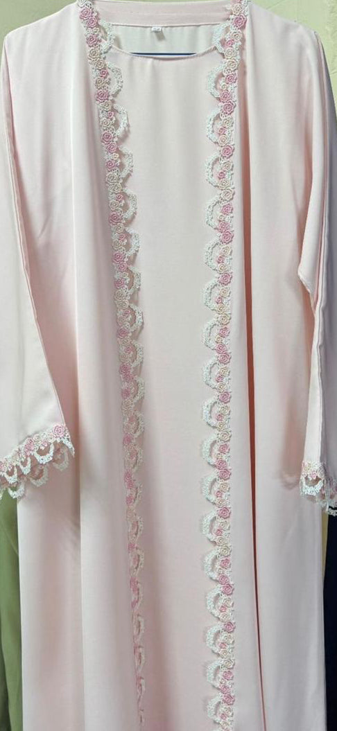 Cotton Pink lace abaya