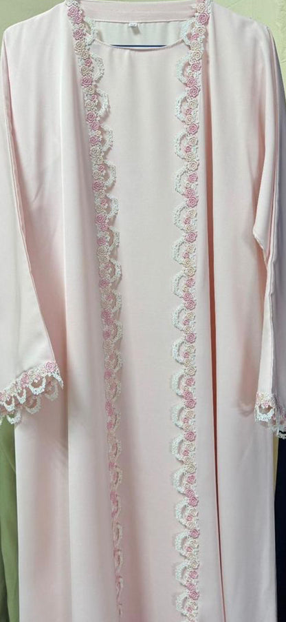 Cotton Pink lace abaya