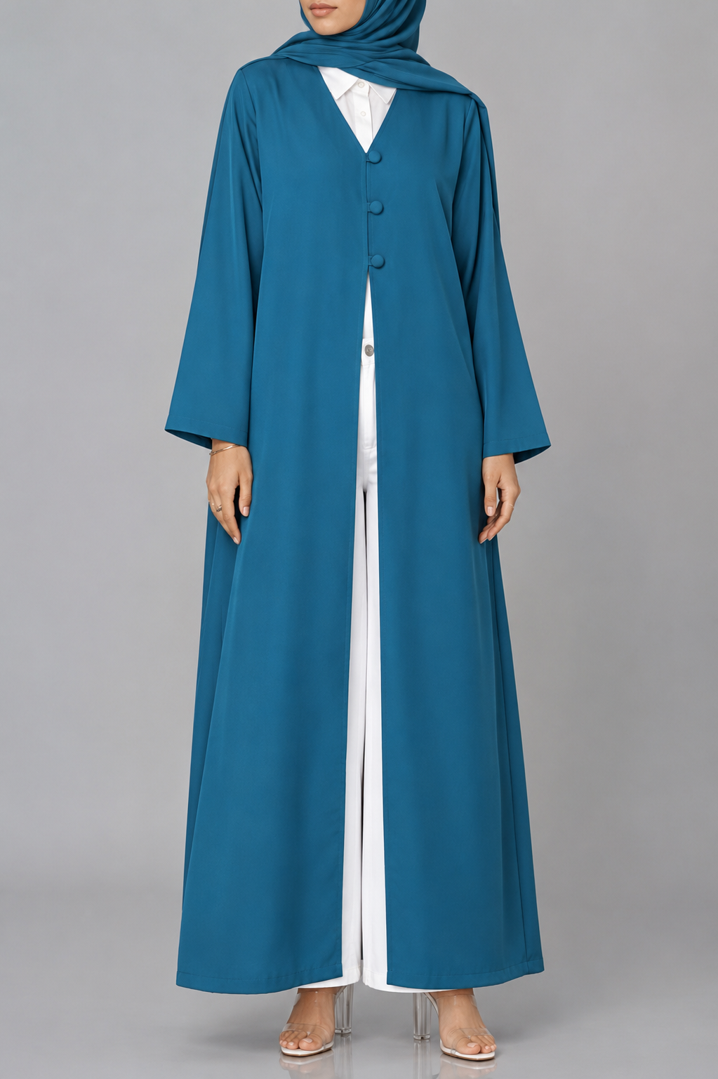 Teal button abaya