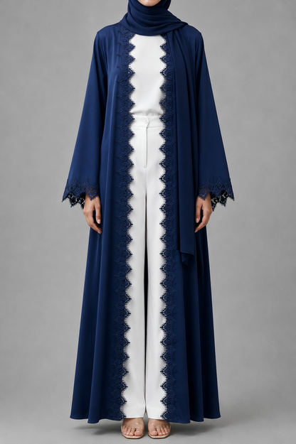 Navy blue fancy lace abaya