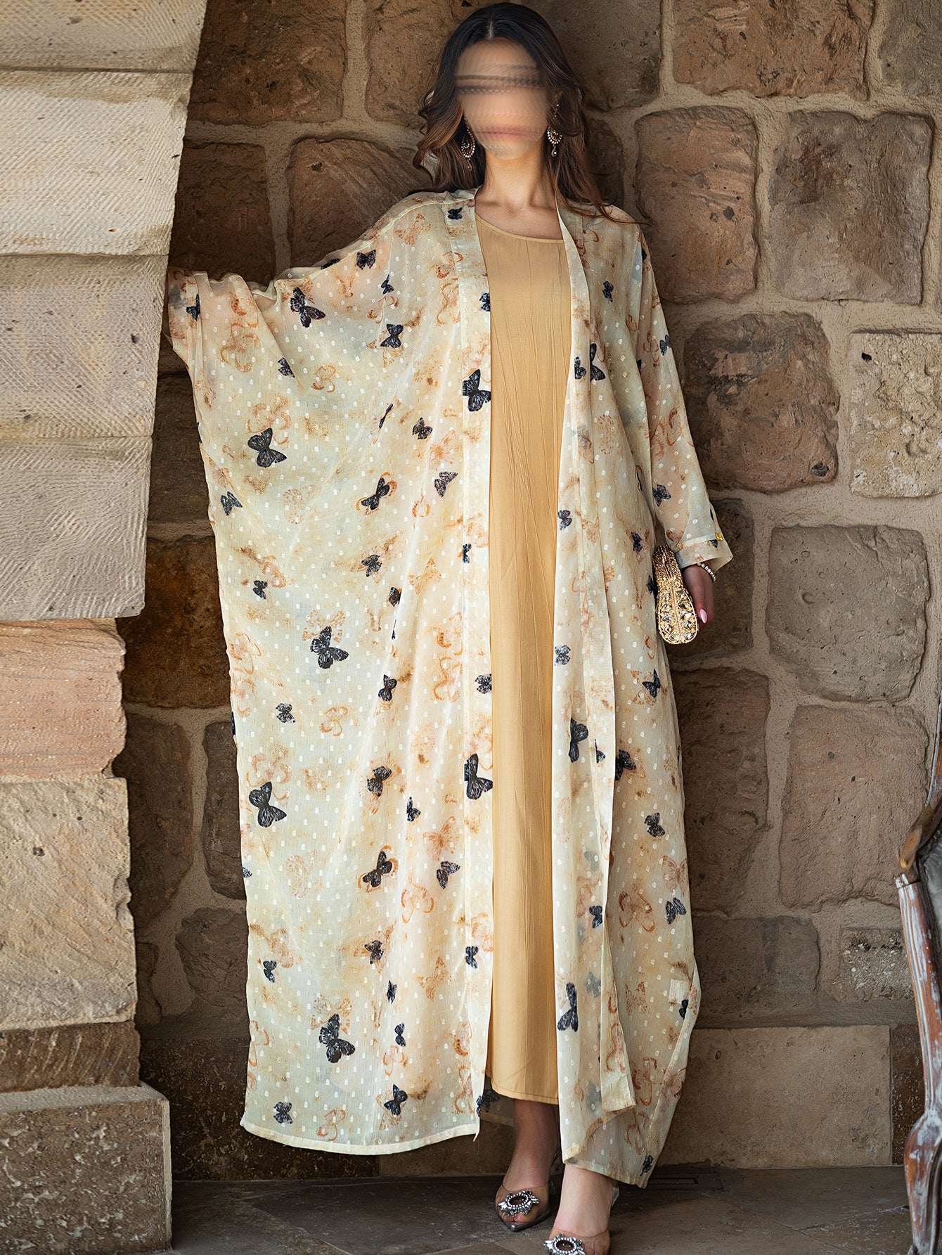 BA5035 White Papillon Drape Abaya