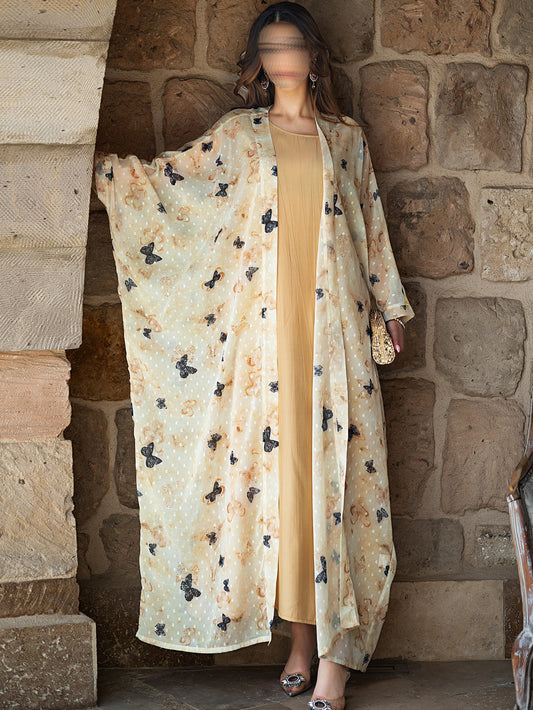 BA5035 White Papillon Drape Abaya