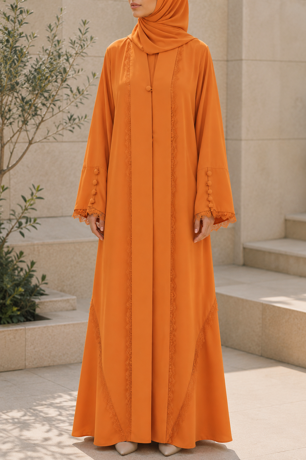 Orange Symphony Lace Abaya