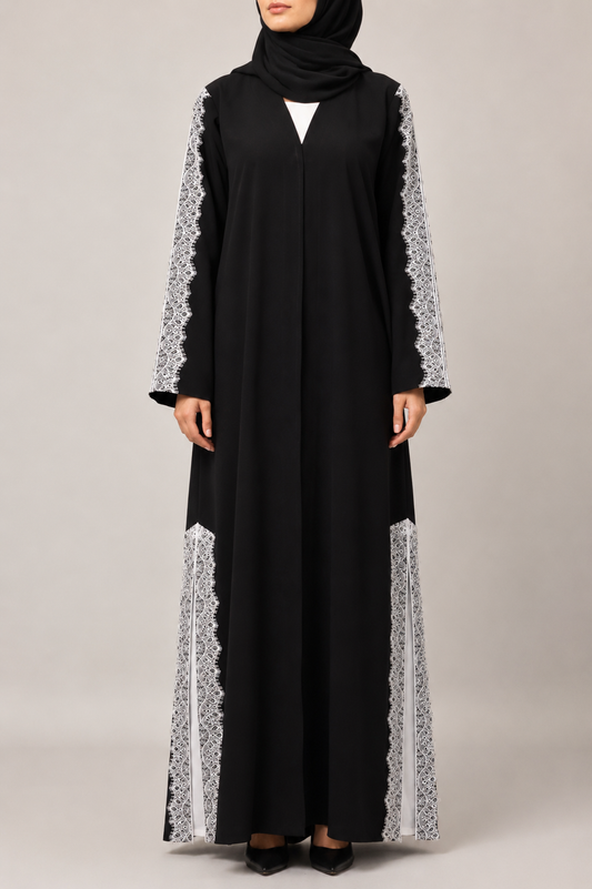 Noir lace abaya S19M
