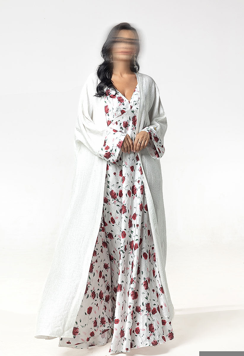 BA5101 White Scarlet Abaya