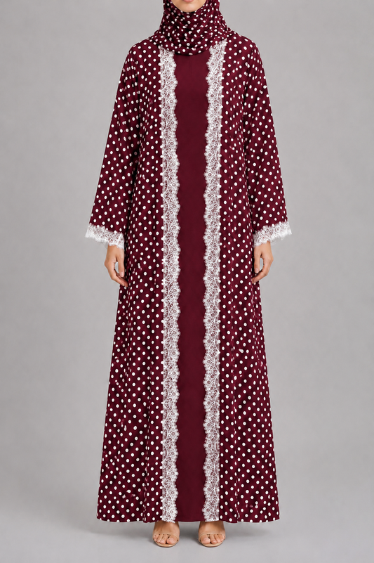 Maroon Polka Abaya