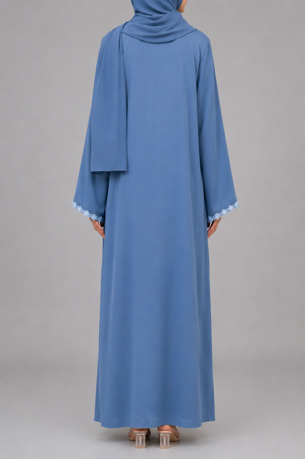 Slate blue fancy lace abaya