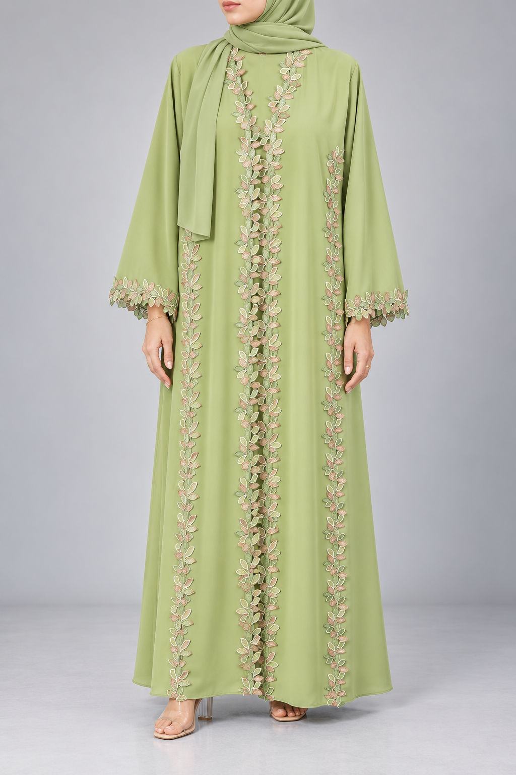 Sage Laurel Lace Abaya - E13S