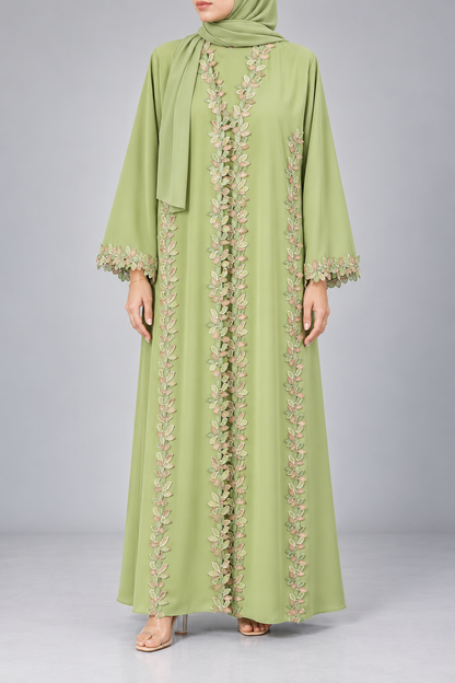Sage Laurel Lace Abaya - E13S